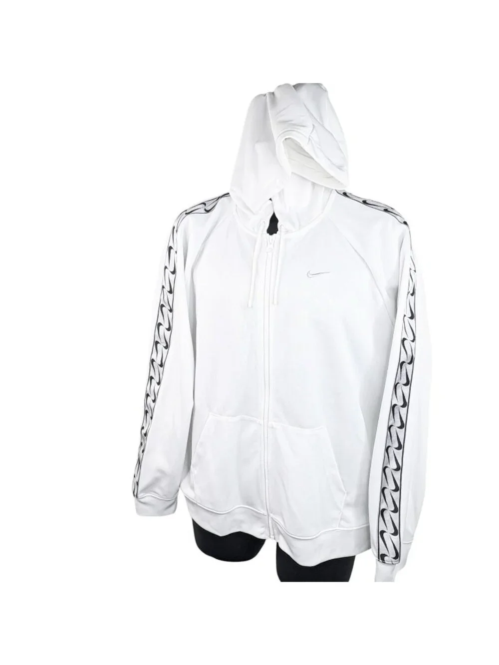 Nike Swoosh Tape Full Zip Hoody Sweatshirt Track Jacket White Unisex Women’s XL